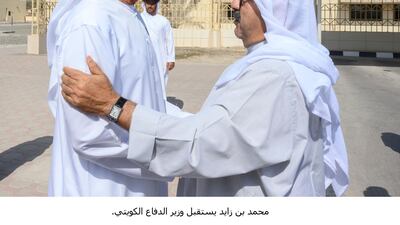 Sheikh Mohamed bin Zayed, Crown Prince of Abu Dhabi and Deputy Supreme Commander of the UAE Armed Forces, left, receives Sheikh Nasser bin Sabah Al Ahmad Al Sabah, First Deputy Prime Minister and Minister of Defence of Kuwait. Ministry of Presidential Affairs