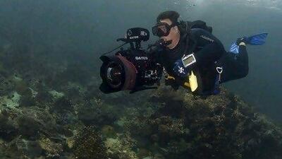 Jonathan Ali Khan, the managing director of Wild Planet Productions, filming underwater for his video pitch. Courtesy Thomas Vignaud