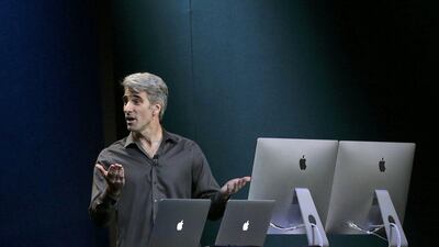 Craig Federighi, Apple’s senior vice president of software engineering, speaks on stage during the Apple event in San Francisco, California. Robert Galbraith / Reuters