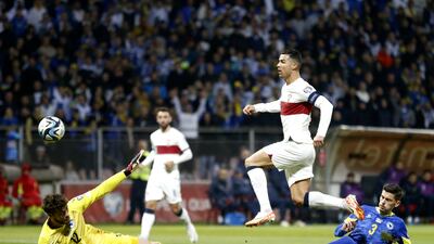 Cristiano Ronaldo puts Portugal 2-0 up in Zenica. EPA