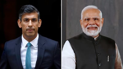 British Prime Minister Rishi Sunak and Indian Prime Minister Narendra Modi. Getty Images, Reuters