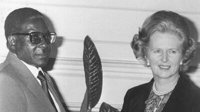 Mugabe meeting British prime minister Margaret Thatcher at No 10 Downing Street, en route to President Tito's funeral in Yugoslavia in 1980. Evening Standard/Getty Images