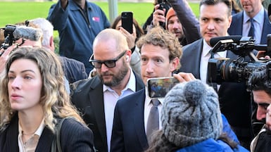 Meta chief Mark Zuckerberg arrives at Los Angeles Superior Court for the trial. AFP