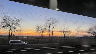 Sunset over Ploiesti in Romania.