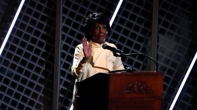 Representative Maxine Waters speaks before a performance by Jazmine Sullivan at the BET Awards. AP