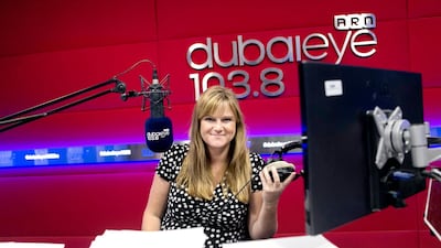 Presenter and author Brandy Scott in the Dubai Eye 103.8 studio at Arabian Radio Network offices. Scott's debut novel, 'Not Bad People', has been picked up for TV adaption. Reem Mohammed / The National
