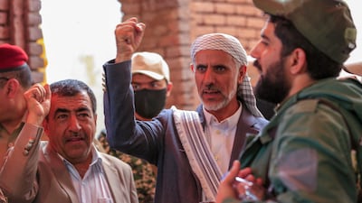 Houthi caretaker prime minister Muhammad Ahmed Miftah arrives for a press conference in Sanaa. The rebels' tightening control of Yemen's Red Sea coast has cemented their hold on the Bab Al Mandab strait. AFP