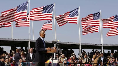 US president Barack Obama speaks at the Cannon Ball Flag Day Celebration at the Standing Rock Sioux Reservation in North Dakota on June 13, 2014. Larry Downing / Reuters