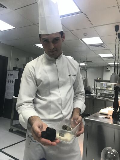 Chef Jimmy uses truffle in his special five-course menu at Bord Eau, where guests are able to enjoy a meal while watching the team cook. Melinda Healy / The National