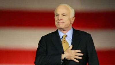 Hand on heart, John McCain concedes defeat at the Arizona Biltmore Resort & Spa.