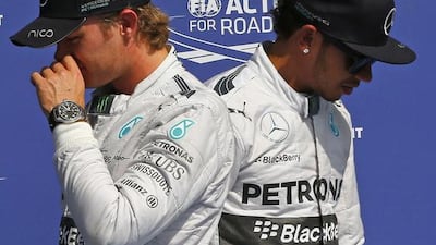 Mercedes-GP teammates Nico Rosberg, left, and Lewis Hamilton simply agree to disagree. Yves Herman / Reuters