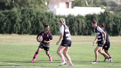 An Al Maha player is surrounded against Dubai Falcons at Sharjah Wanderers Sports Club, Sharjah. Khushnum Bhandari / The National