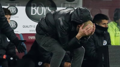 Manchester City manager Pep Guardiola shows his frustration. Reuters