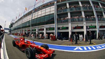 Kimi Raikkonen leaving the pits of the Nevers Magny-Cours racetrack at the French Grand Prix.