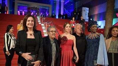 Jury members arrive the closing ceremony of the 29th edition of the Carthage Film Festival in Tunisia. AFP
