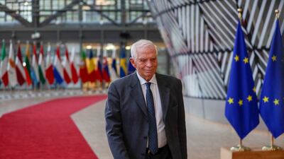 Josep Borrell, the EU’s foreign affairs chief, arrives for a meeting in Brussels on Monday. The bloc is to impose fresh sanctions in Iran. EPA