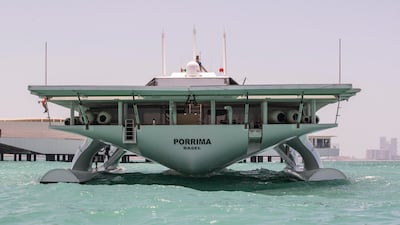 Energy generated by sun, wind and water is stored within eight tonnes of batteries on board the trimaran Porrima. Antonie Robertson / The National