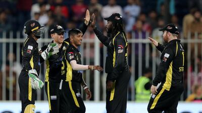 Sandeep Lamichhane, centre, is likely to be at the centre of attention again, on Day 2 of the T10 League on Thursday. Chris Whiteoak / The National