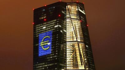 The headquarters of the European Central Bank (ECB) in Frankfurt, Germany. The bank is expected to begin pricing on the first €10bn of bonds to fund the EU's near-$1 trillion stimulus effort on Tuesday. Reuters