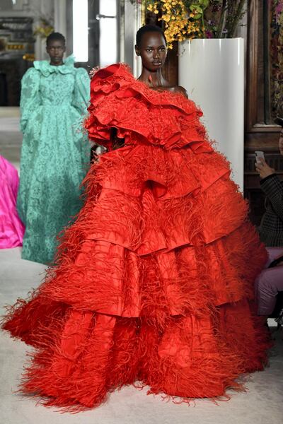 A model walks the runway at the Valentino show during Paris Fashion Week on January 23, 2019. Getty Images