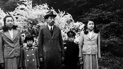 In this file photo taken, probably in the late 30s early 40s, Emperor Hirohito (C) poses with 4 of his 5 children, Prince Akihito (2nd R) and his sisters Princess Shigeko of Teru, Princess Atsuko of Yori and Princess Kazuko of Taka. Japan's outgoing Emperor Akihito and Empress Michiko dramatically modernised the tradition-bound monarchy, bringing themselves closer to the public and boosting popular support for the household. AFP