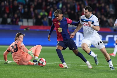 Barcelona forward Lamine Yamal was on target in the 2-2 draw against Atalanta. AFP