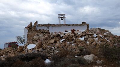 A damaged church is seen in Xerokampos village, near Sitia EPA