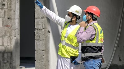 Saif Abdul Hay from the Abu Dhabi City Municipality inspects safety standards of a construction site in Al Raha Gardens. Victor Besa / The National