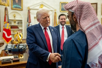 US President Donald Trump welcomes Sheikh Tahnoon bin Zayed to the White House. Photo: Donald Trump / Truth Social