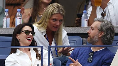 Hollywood star Anne Hathaway and her husband Adam Shulman watch the US Open final between Casper Ruud and Carlos Alcaraz. AFP