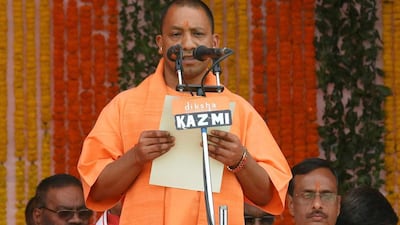 Yogi Adityanath of India’s ruling Bharatiya Janata Party takes the oath as the new chief minister of Uttar Pradesh. Adityanath has a record of extreme Hindu nationalism and right-wing virulence. Pawan Kumar / Reuters