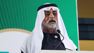 Sheikh Nahyan bin Mubarak, Minister of Tolerance, at the opening ceremony of the 2019 Pakistan Super League at the Dubai International Cricket Stadium on Thursday. Chris Whiteoak / The National