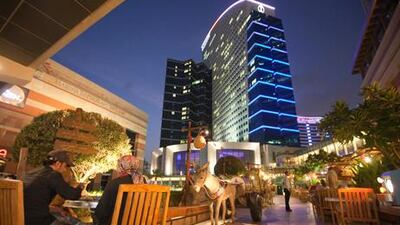 The outdoor dining area at Al-Fanar restaurant at Canal Walk, Dubai Festival City. Photos by Jaime Puebla / The National
