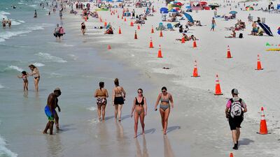 People take advantage of the weather as they spend time on Clearwater Beach, a popular spring break destination, west of Tampa, Florida. AP