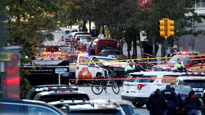 A Home Depot truck which drove down the bike path alongside the West Side Highway at full speed and hit several people is seen as New York city first responders are at the crime scene near a bike path in lower Manhattan in New York, NY, U.S., October 31, 2017. REUTERS/Brendan McDermid TPX IMAGES OF THE DAY
