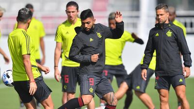 Flamengo's Gabriel Barbosa (C) attends a training session. EPA
