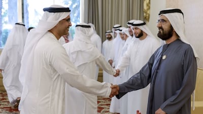 Sheikh Mohammed bin Rashid, Vice President and Ruler of Dubai, meets local dignitaries, businessmen, investors and senior officials on July 11. All photos: Wam