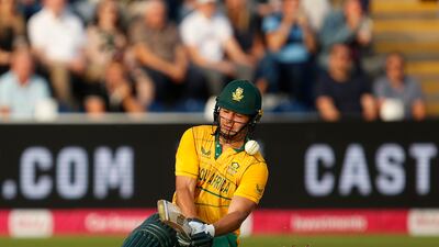 South Africa batsman Rilee Rossouw is hit in the face by the ball during his unbeaten knock of 96. AP