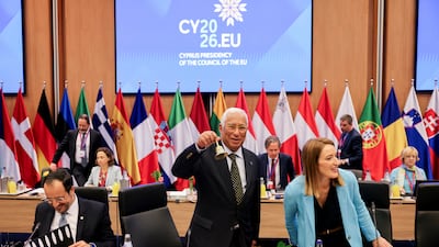 European Council President Antonio Costa rings the bell during the summit. Reuters