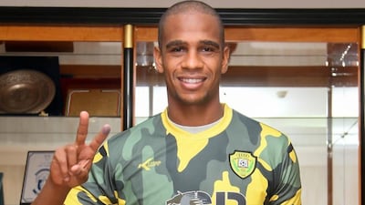 Edgar Bruno poses in an Al Wasl shirt after signing with the Dubai club on Wednesday. Photo Courtesy / Al Wasl Twitter / July 22, 2015