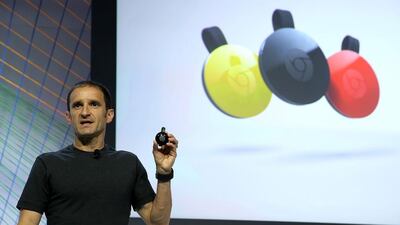 Mario Queiroz, vice president of product management at Google, announces the new version of Google Chromecast. Justin Sullivan / Getty Images / AFP