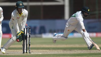 Pakistan opener Abdullah Shafique is run out by Australia's Mitchell Swepson for 13. AFP