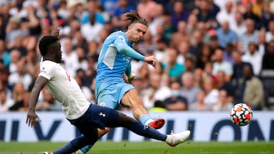 City's Jack Grealish shoots at goal.