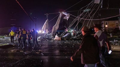 Power cables dangle in the aftermath of the storm. Reuters