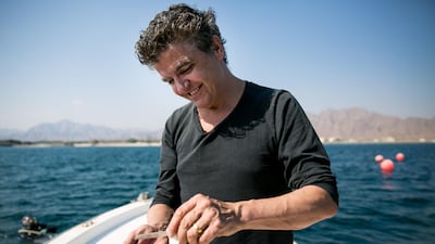Sean Connolly, chef and owner of a new eponymous restaurant at Dubai Opera, shucks an oyster from Dibba Bay, a new oyster farm in Fujairah.