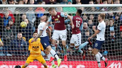 Aston Villa's Bjorn Engels scores their second goal. Reuters