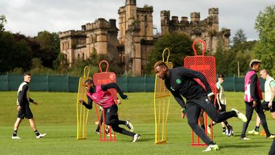 Celtic's Moussa Dembele during training on Monday. Lee Smith / Reuters