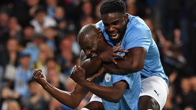 Manchester City Legend's Benjani celebrates scoring his team's second goal. Reuters
