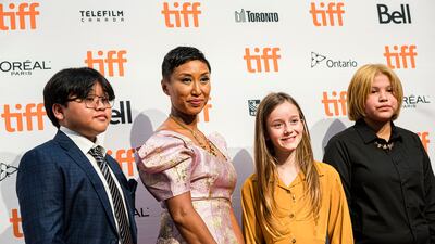 Liam Diaz, Catherine Hernandez, Anna Claire Beitel and Essence Fox attend the 'Scarborough' premiere at the 2021 Toronto International Film Festival. AP