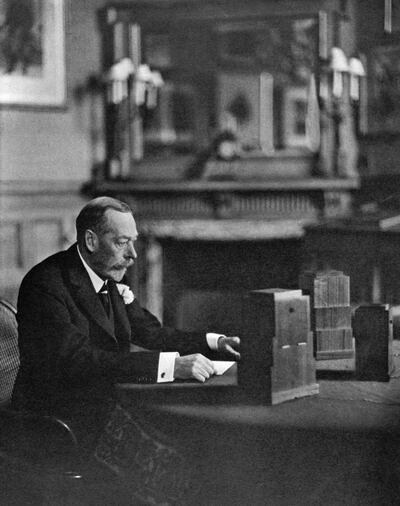 King George V giving his Christmas radio broadcast at Sandringham in 1934. Getty Images